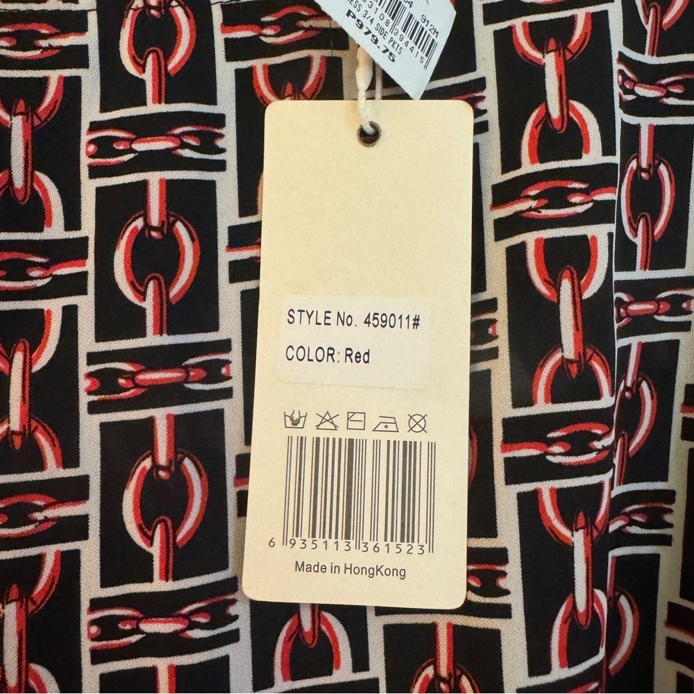 Moussy New Size 6 Shift Dress Red Black Chain Link Print Pockets 3/4 Sleeves - Picture 14 of 14